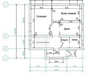 Проект двухэтажного жилого дома с размерами с одной внутренней капитальной стеной, построенного в городе Хабаровске