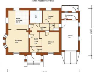 Пример планировки одноэтажного 3-х комнатного дома с гаражом