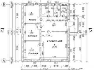 Пример планировки одноэтажного 3-х комнатного дома