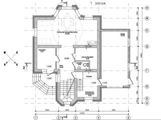 Проект дома 14 х 14 с гаражом (большая спальня, гостинная, есть мастерская, балкон)